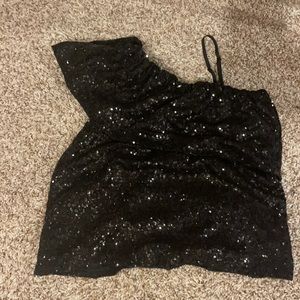 one shoulder sparkly black top